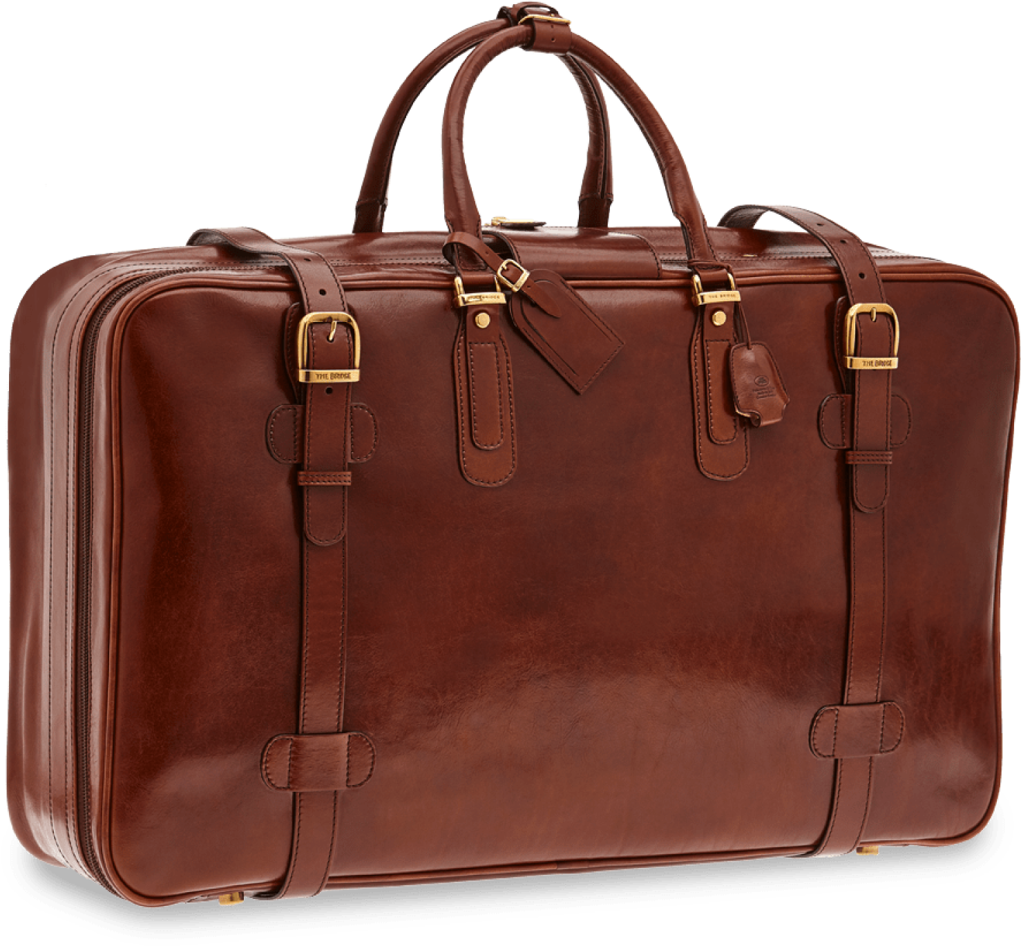 A Brown Leather Suitcase With Straps