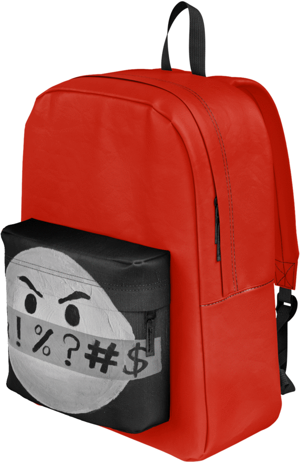 A Red Backpack With A Face On It