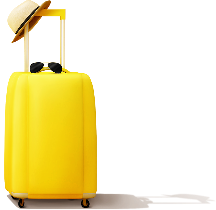 A Yellow Suitcase With A Hat And Sunglasses On It