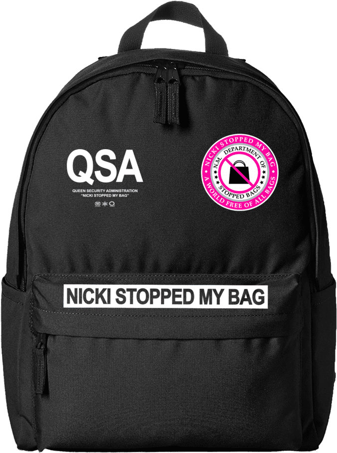 A Black Backpack With White Text