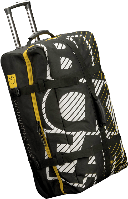 A Black And Yellow Suitcase With Wheels