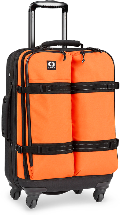 An Orange Luggage With Black Straps