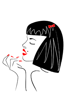 A Woman With Red Lipstick And Red Nail Polish