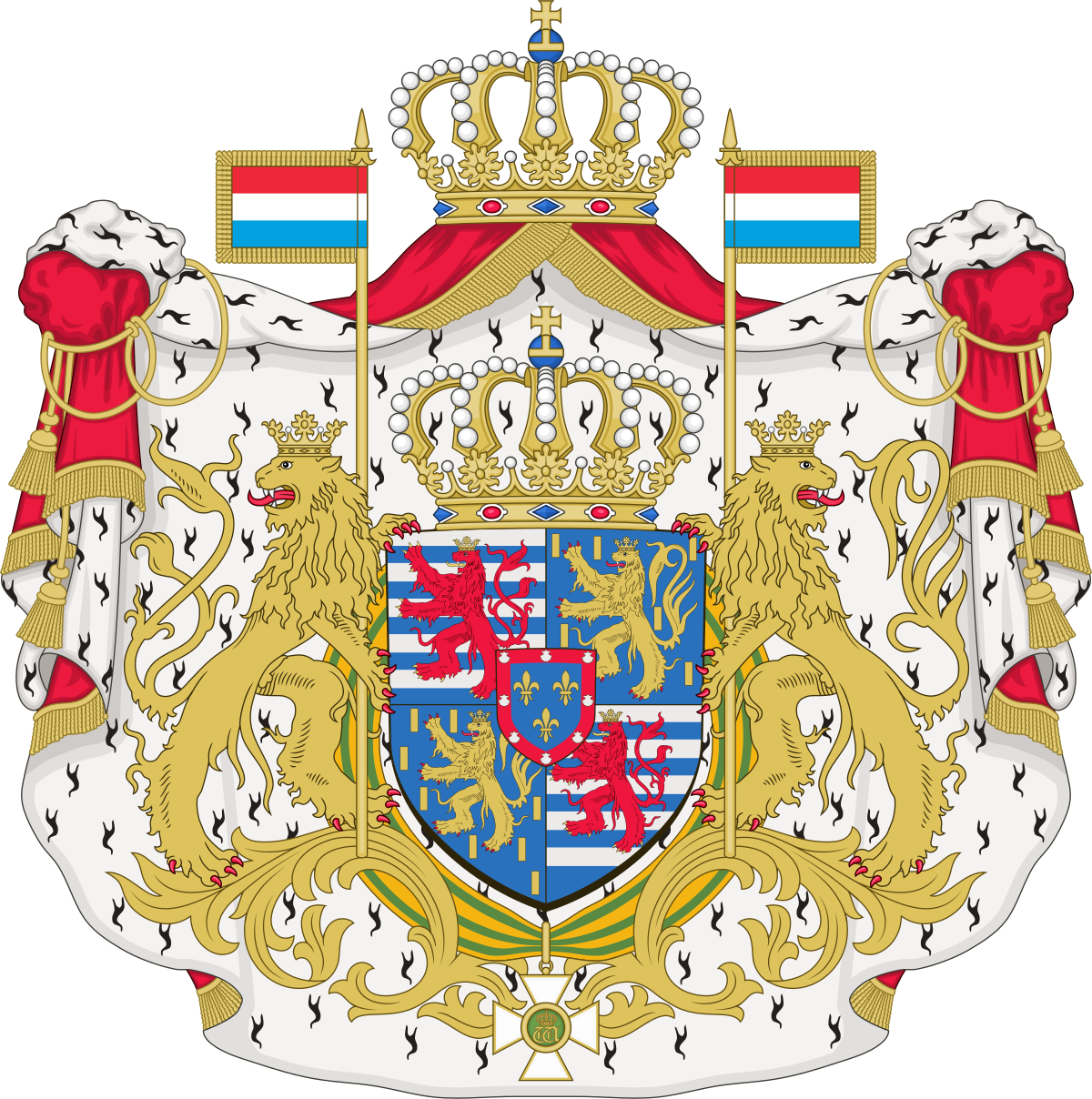 A Coat Of Arms With A Crown And Lions