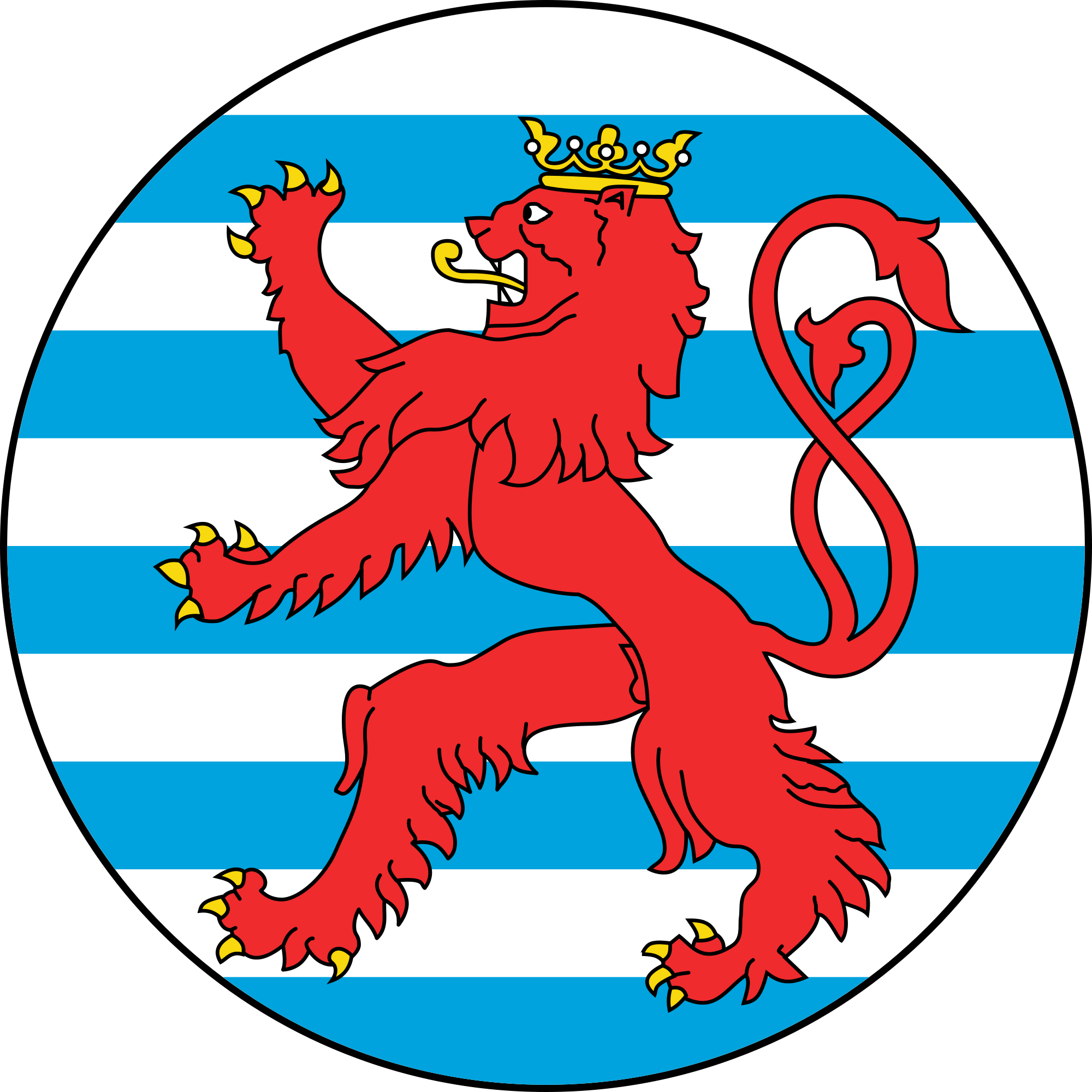 A Red Lion With A Crown And A Crown On A Blue And White Striped Background