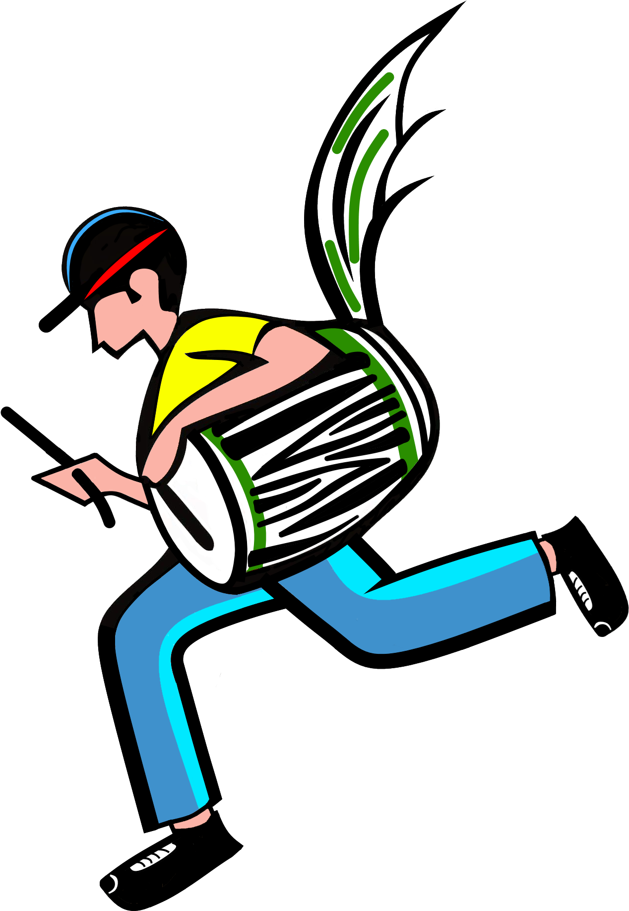 A Man Running With A Drum