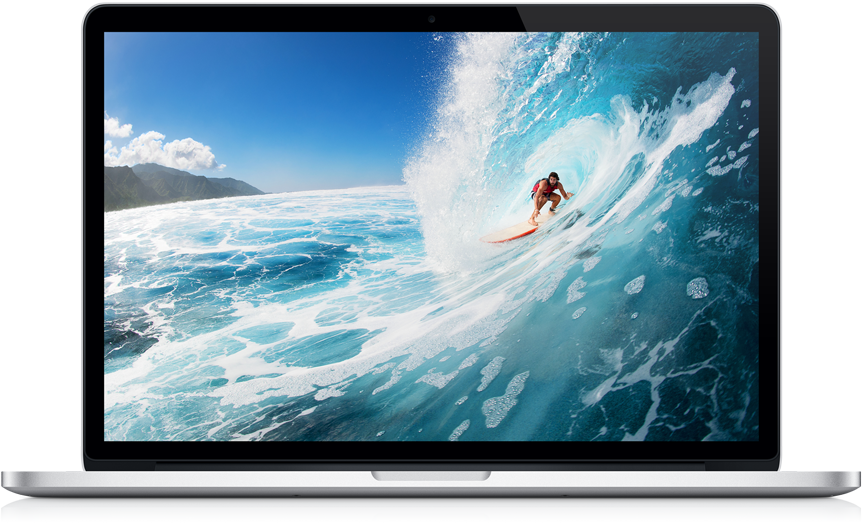 A Laptop With A Person Surfing On A Wave