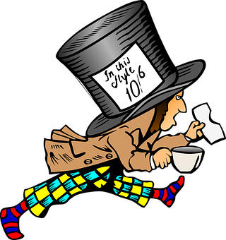 A Cartoon Of A Man In A Hat Running With A Paper And A Cup
