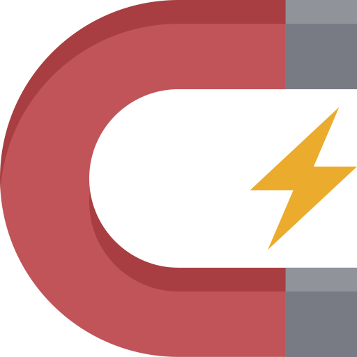 A Red And Grey Magnet With A Yellow Lightning Bolt