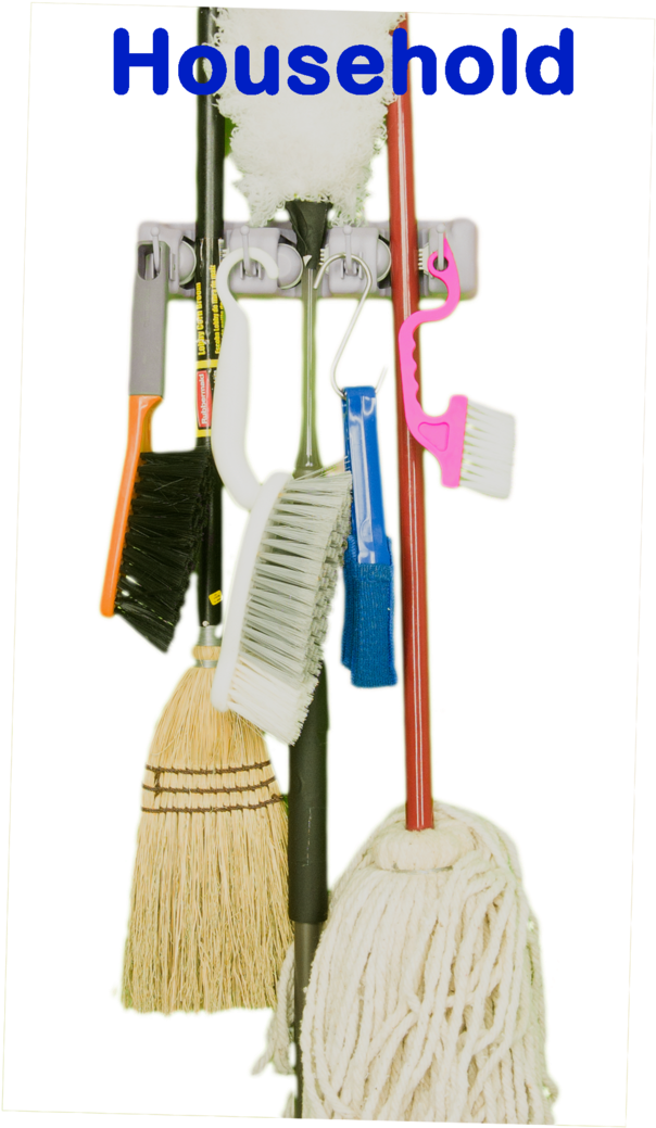 A Group Of Brooms And Brushes On A Hook