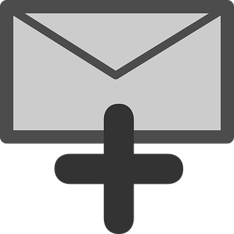 A Grey And White Symbol With A Plus And Envelope