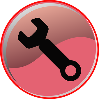 A Black And Red Circle With A Wrench