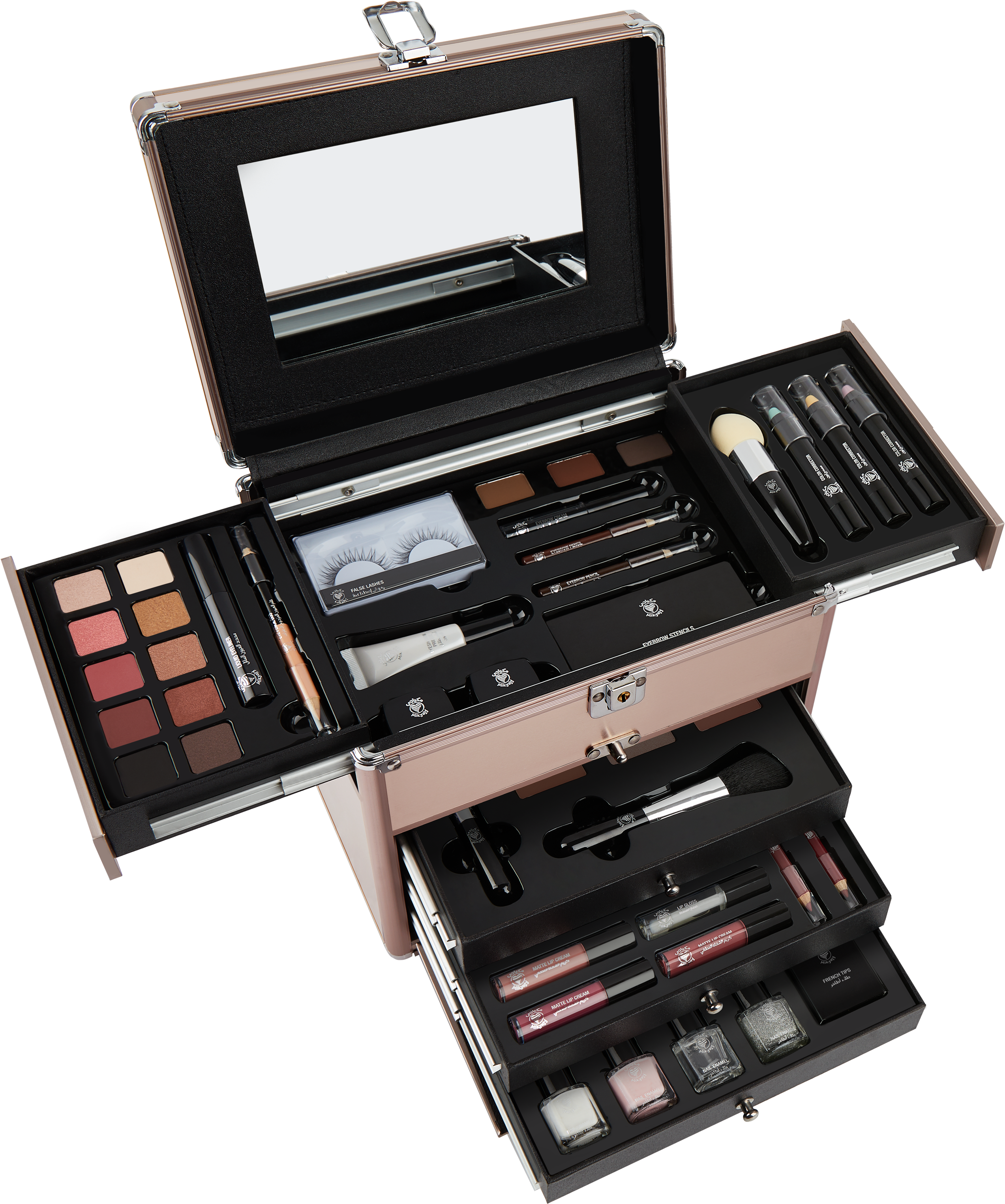 A Makeup Case With A Mirror And Makeup Brushes