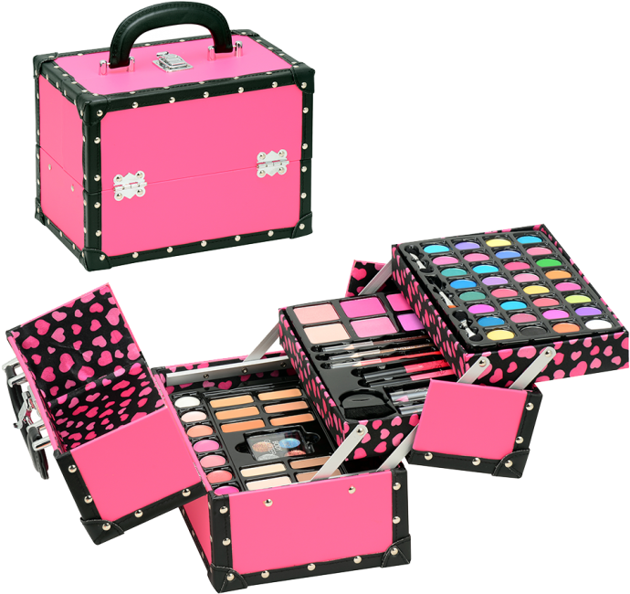 A Pink Box With A Variety Of Makeup Products