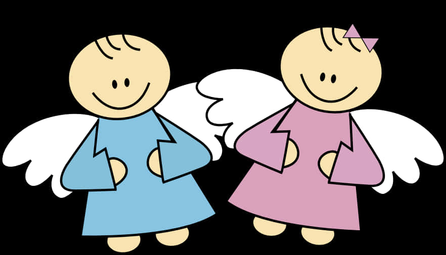 Two Cartoon Angels With Wings