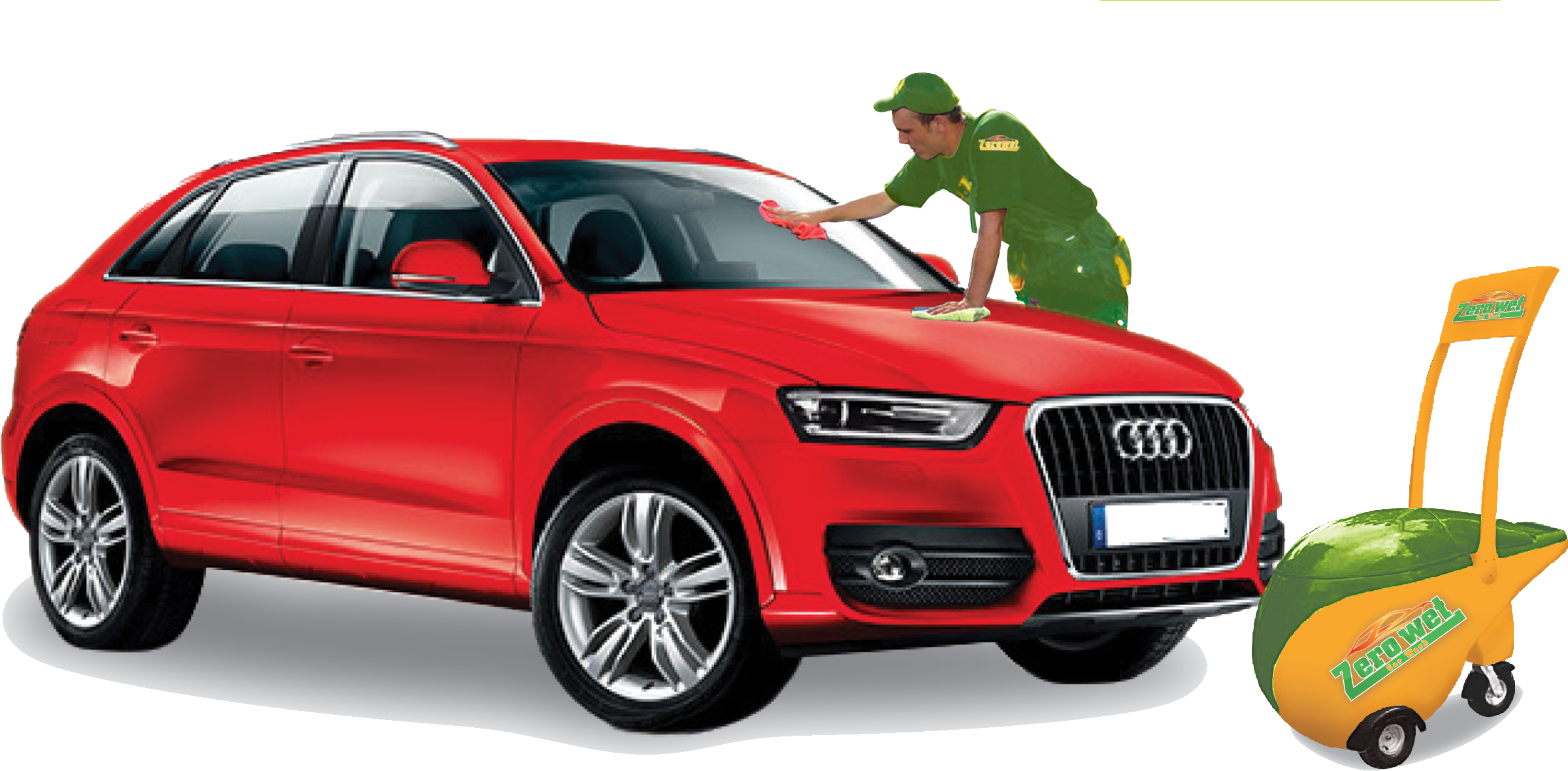 A Man In Green Uniform Cleaning A Red Car