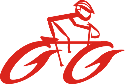 A Red Logo Of A Man On A Bicycle