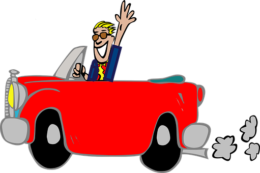 A Cartoon Of A Man In A Red Car