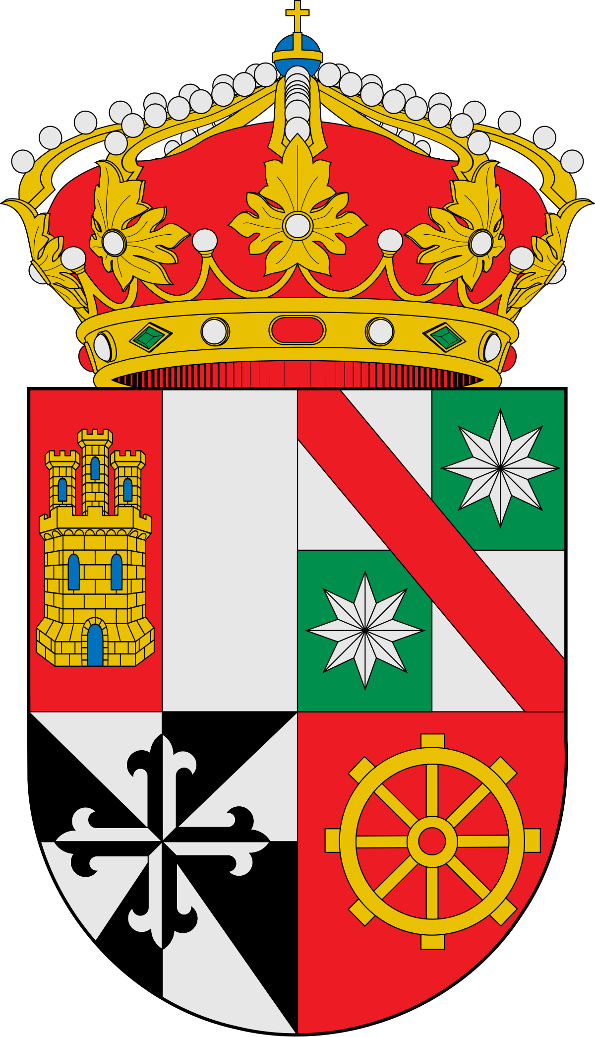 A Red And Green Coat Of Arms With A Crown