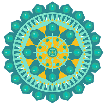 A Circular Design With Yellow And Blue Colors
