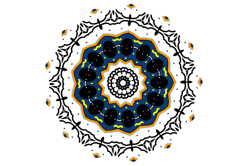 A Circular Pattern With Black And White And Blue Colors