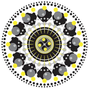 A Circular Design With Yellow And Grey Dots