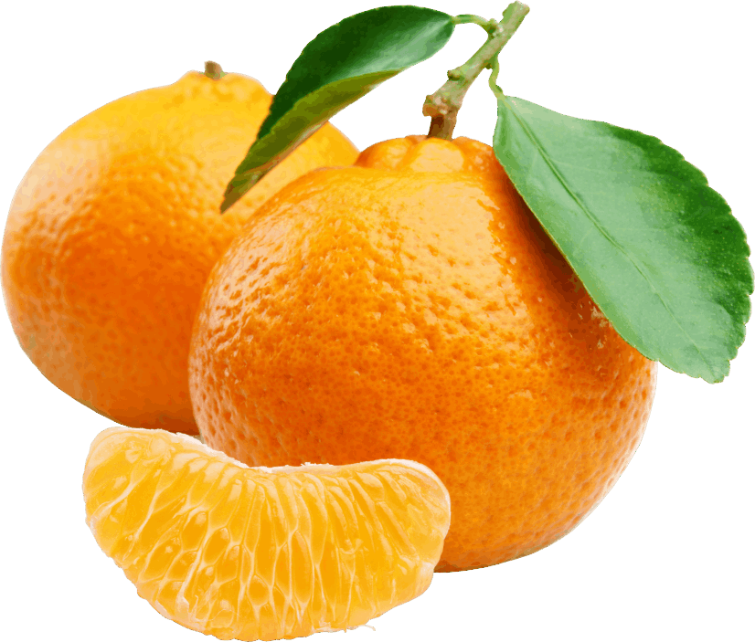 A Group Of Oranges With Leaves And A Slice Of Orange