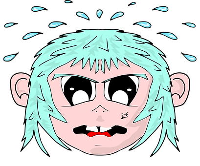 A Cartoon Of A Person With Blue Hair