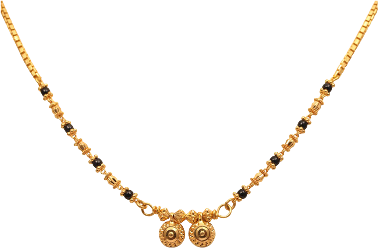 A Gold Necklace With Black Beads