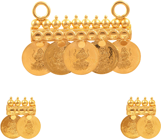 A Gold Coin Necklace And Earrings