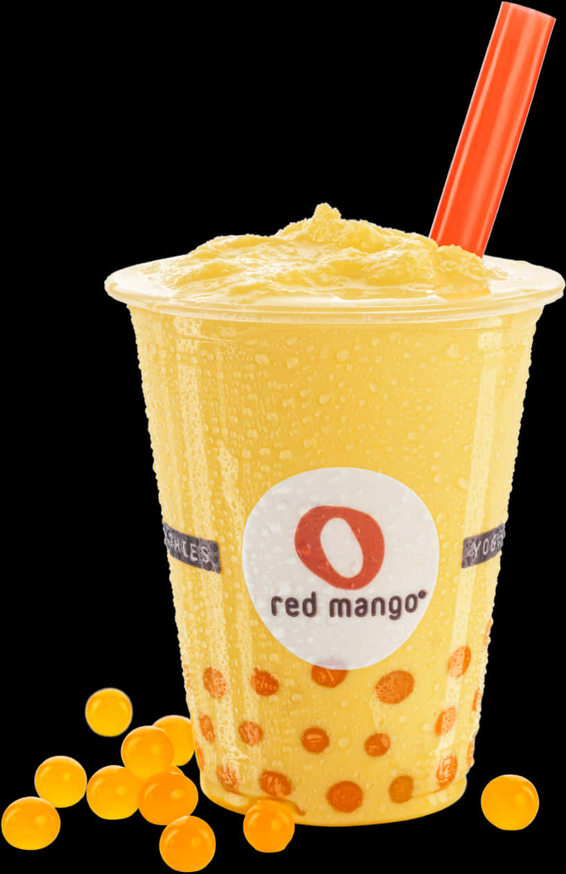 A Yellow Drink With A Straw And Orange Bubbles