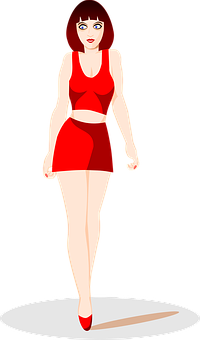 A Cartoon Of A Woman In A Red Skirt And Top