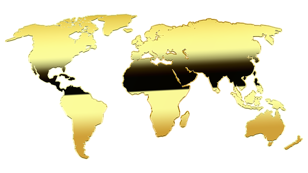 A Gold World Map On A Black Background