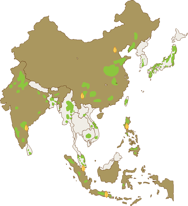A Map Of Asia With Different Colored Spots