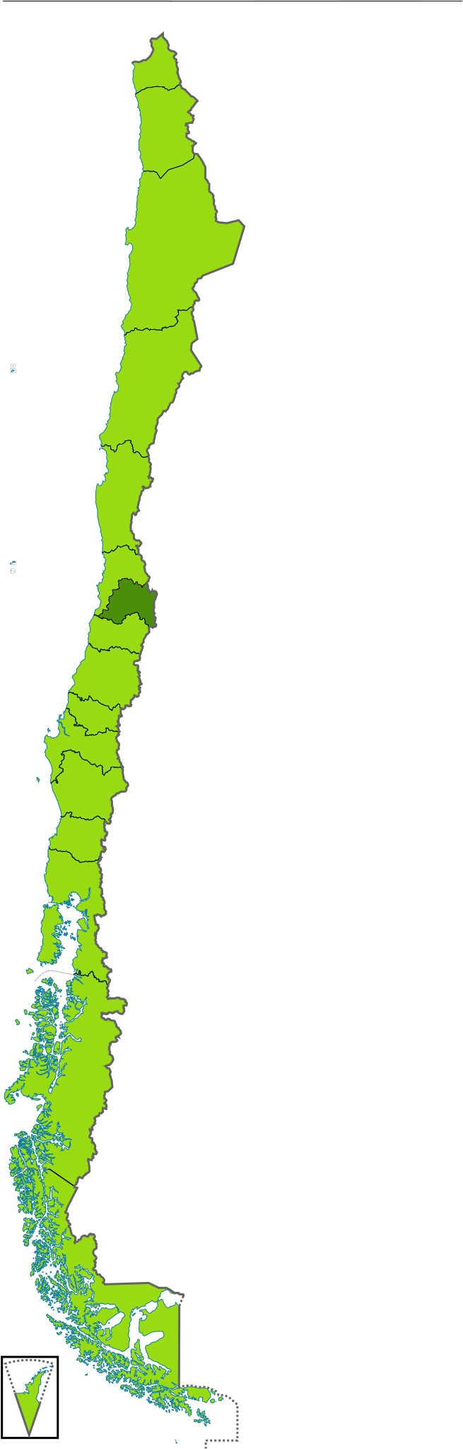 A Map Of Chile With Different Colored Regions