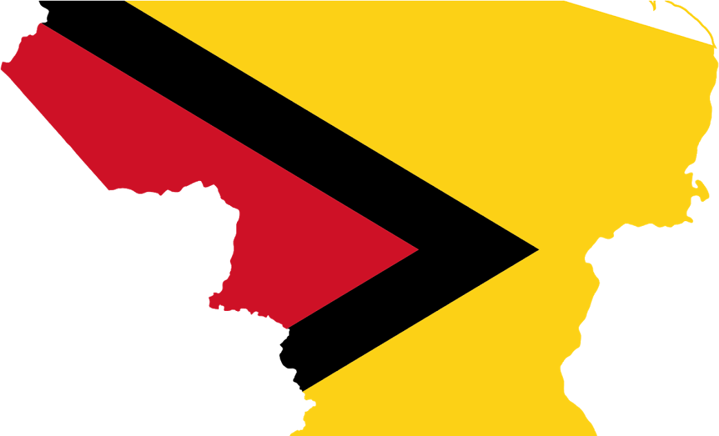 A Yellow And Black Flag With A Black Triangle And A Red Triangle