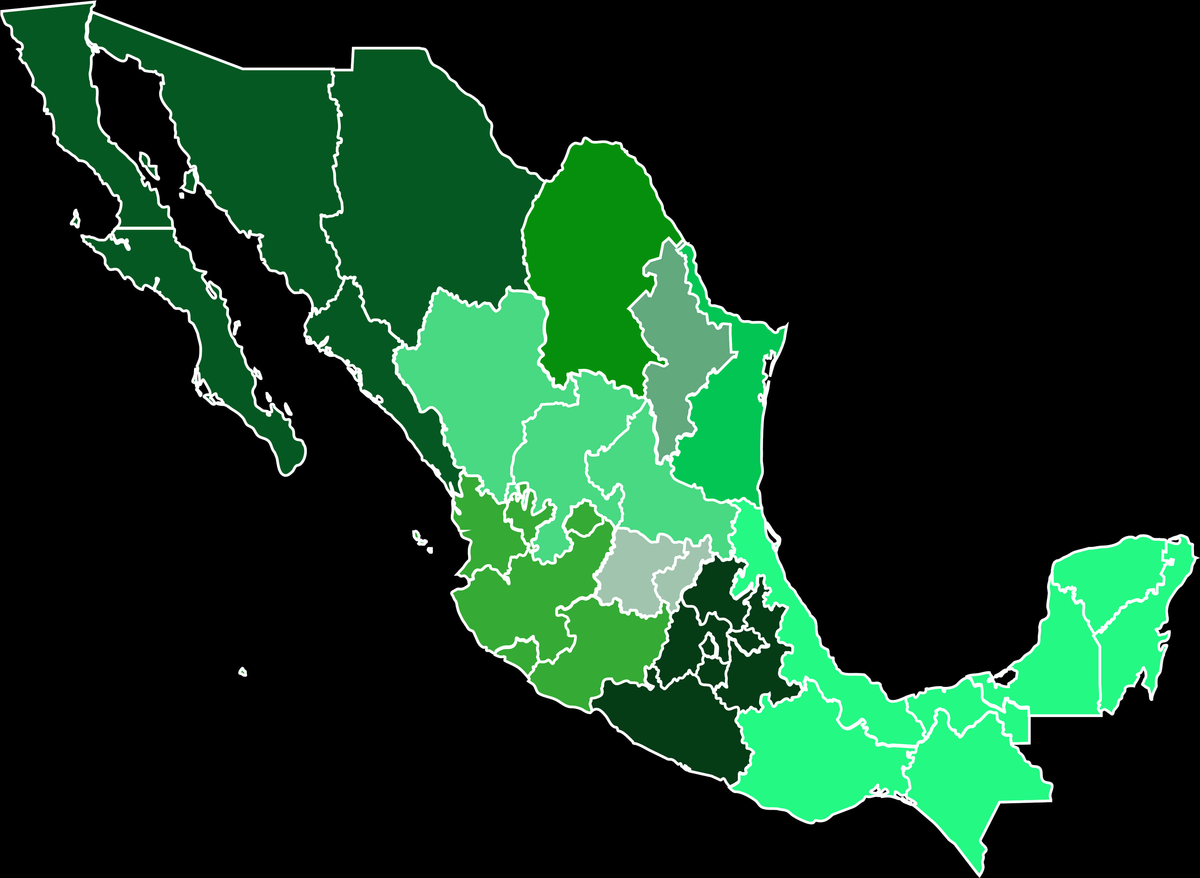 A Map Of Mexico With Different Shades Of Green