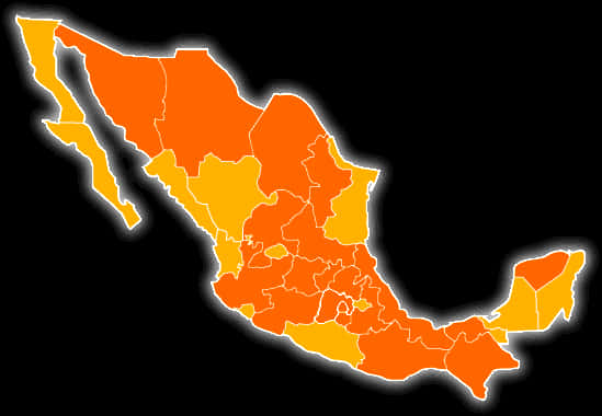 A Map Of Mexico With Orange And Yellow Colors