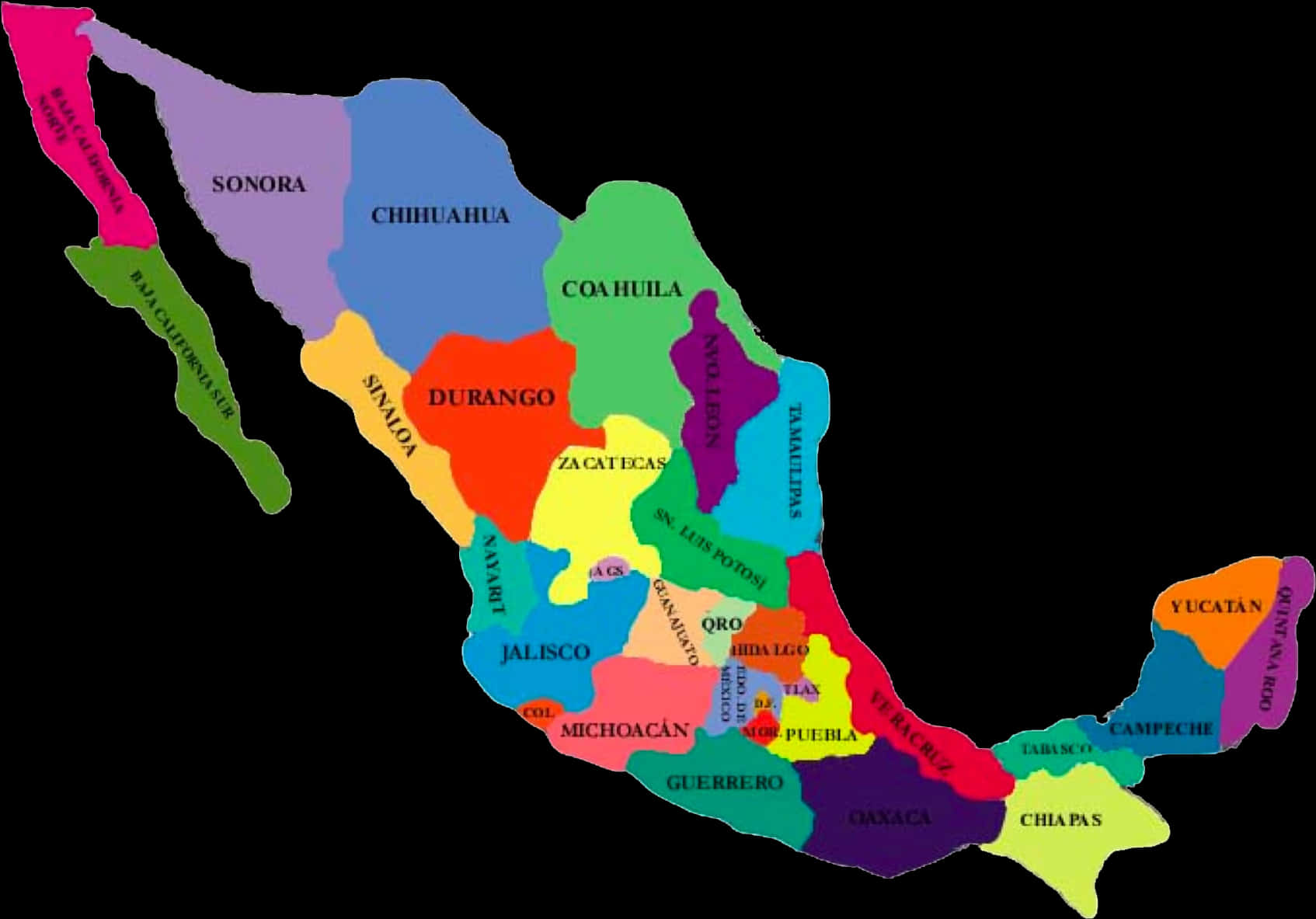 A Map Of Mexico With Different Colored States