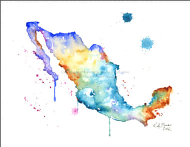 A Watercolor Map Of Mexico