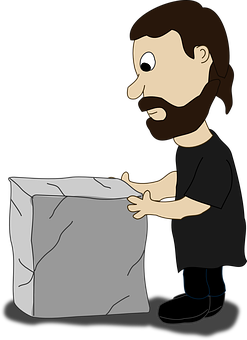 A Cartoon Of A Man Holding A Large Stone