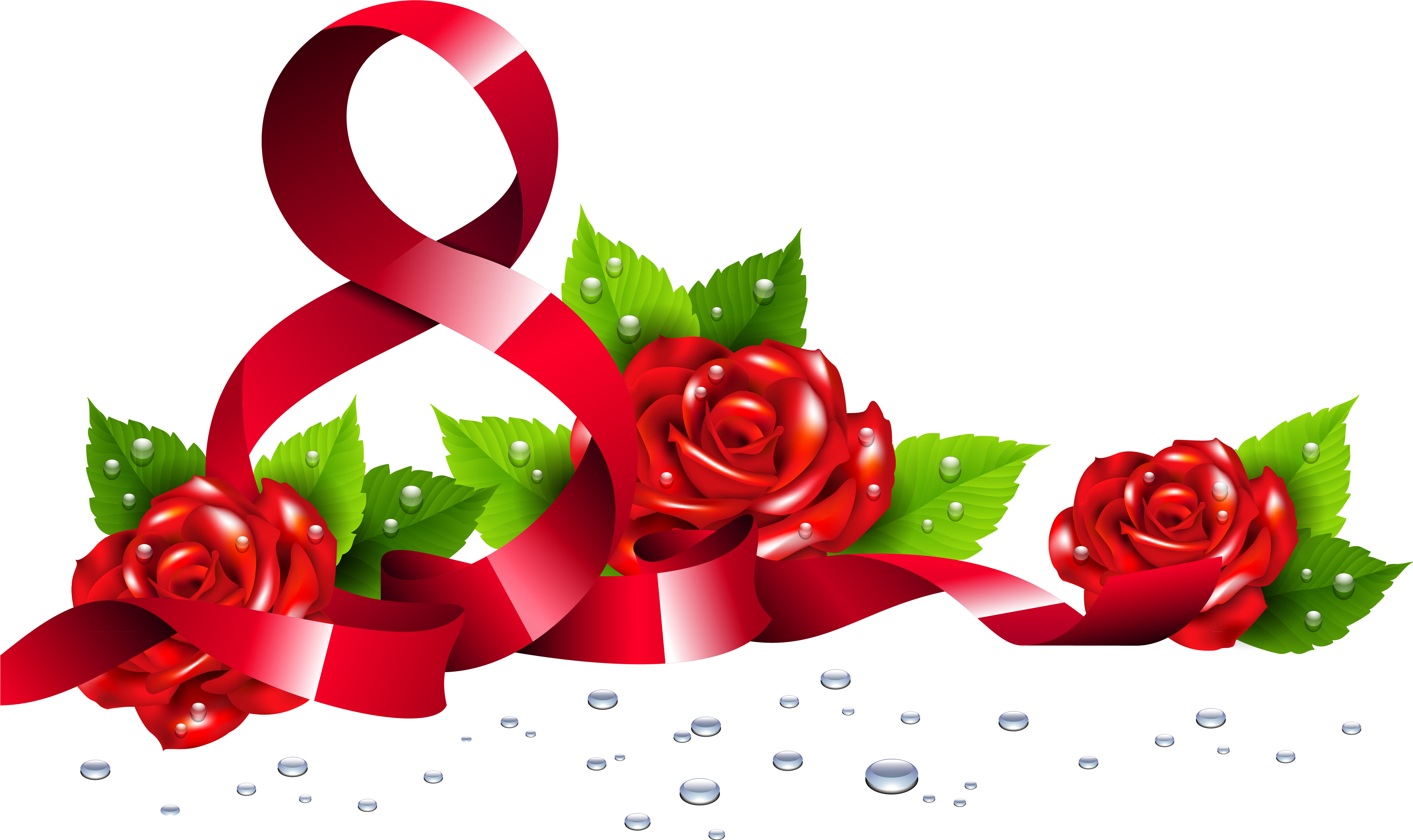 A Red Ribbon With Flowers And Leaves