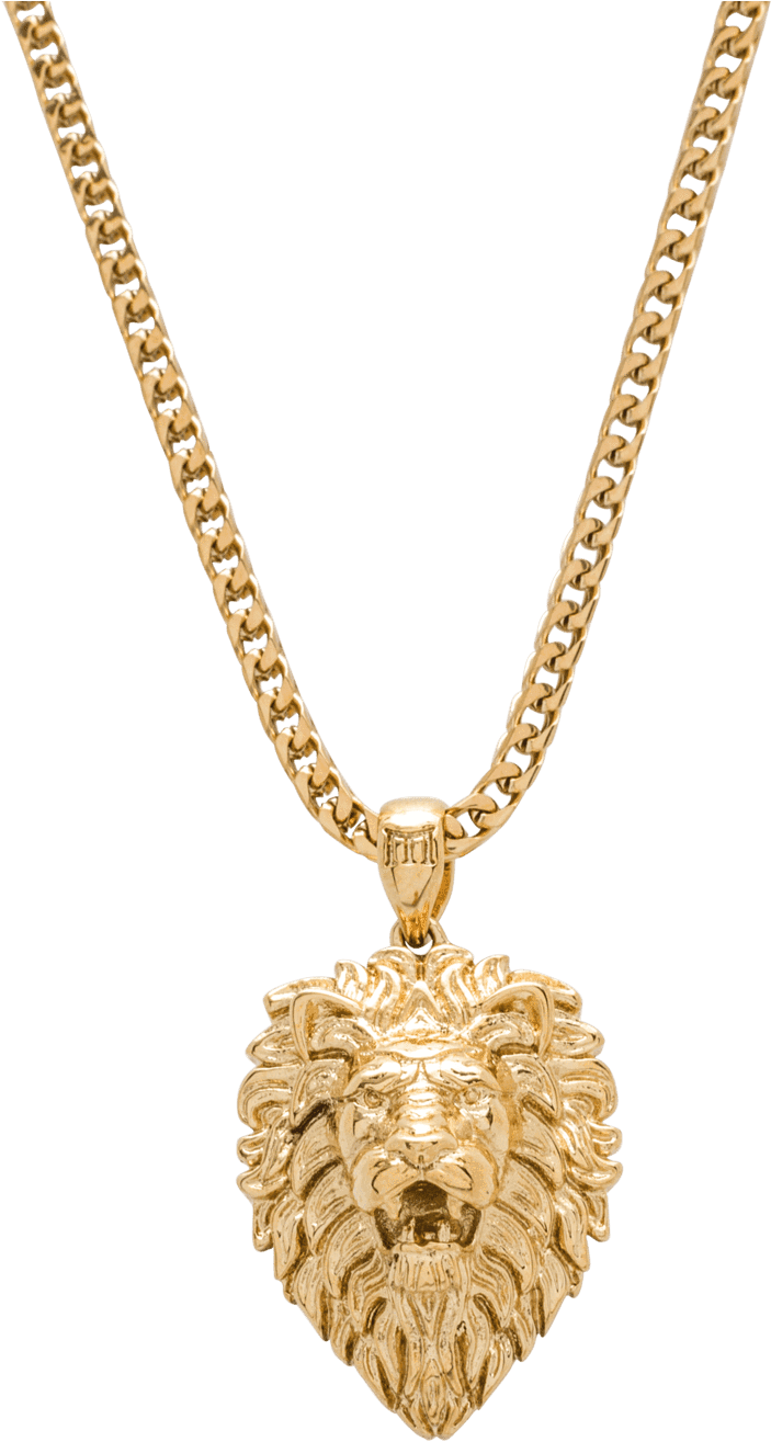 A Gold Chain With A Lion Pendant