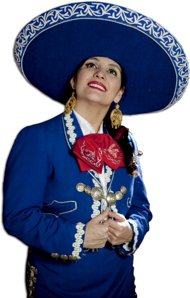 A Woman Wearing A Blue Suit And Hat