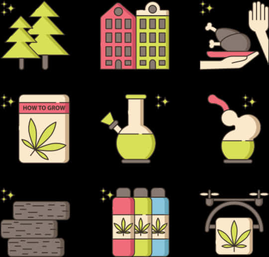 A Collection Of Icons Of Marijuana