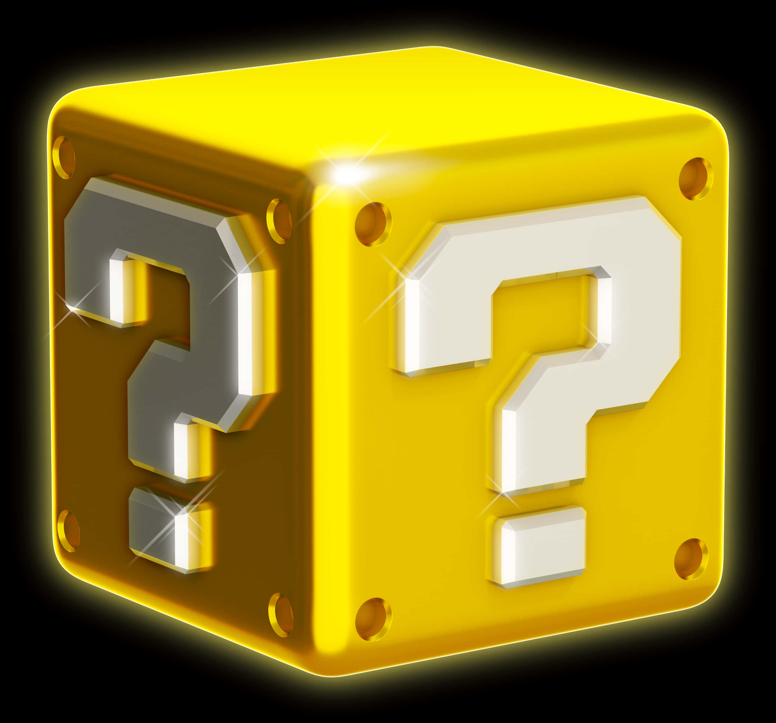 A Yellow And White Cube With Question Marks