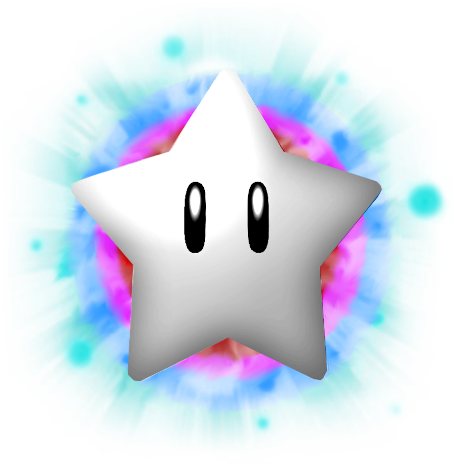A White Star With Black Eyes And A Blue And Purple Circle With Lights