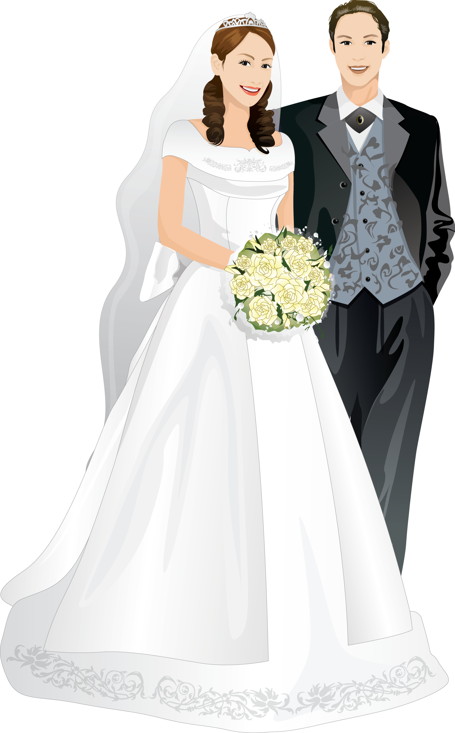 A Bride And Groom In A Wedding Dress