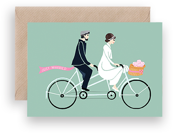 A Card With A Couple On A Tandem Bicycle