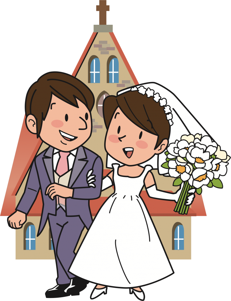 A Cartoon Of A Man And Woman In A Wedding Dress